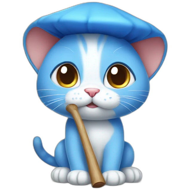  Cute Blue Cat without ears wearing a mushroom cap with a stick emoji