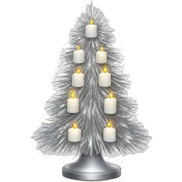 Silver Tinsel Christmas tree with white candles  emoji