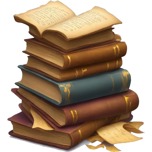 pile of books and magic spell scrolls emoji