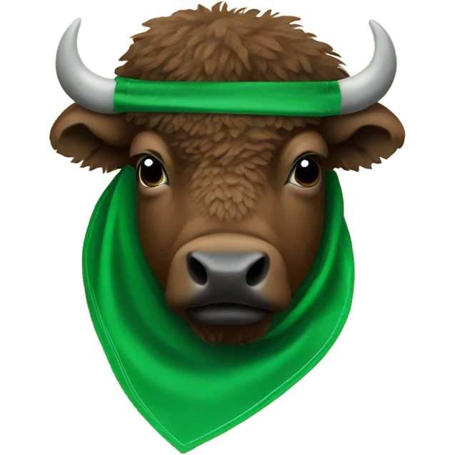 Bison wearing a green bandana with an n on it emoji