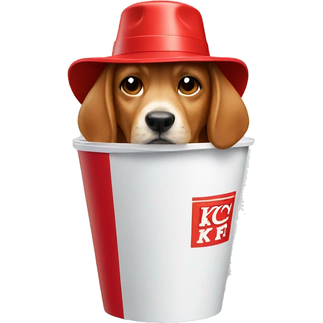 Dog with kfc bucket as a hat emoji
