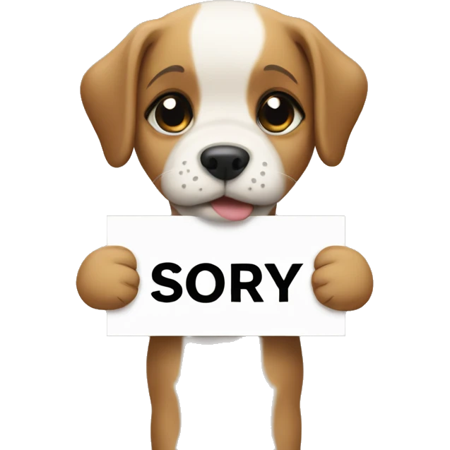 Puppy holding a sign that says sorry emoji