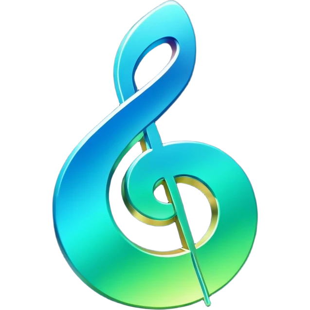 music icon, shining, 3D gradient blue to green music icon logo note  no background unique y2k clipart emoji