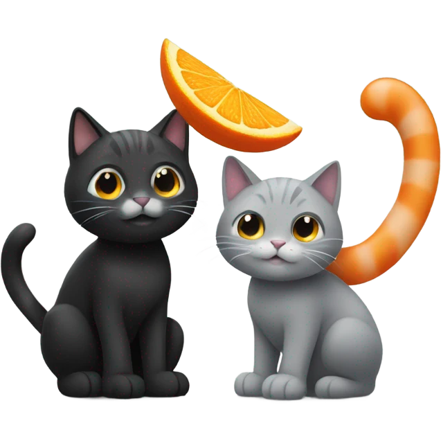 Black and grey cat playing with a orange cat  emoji