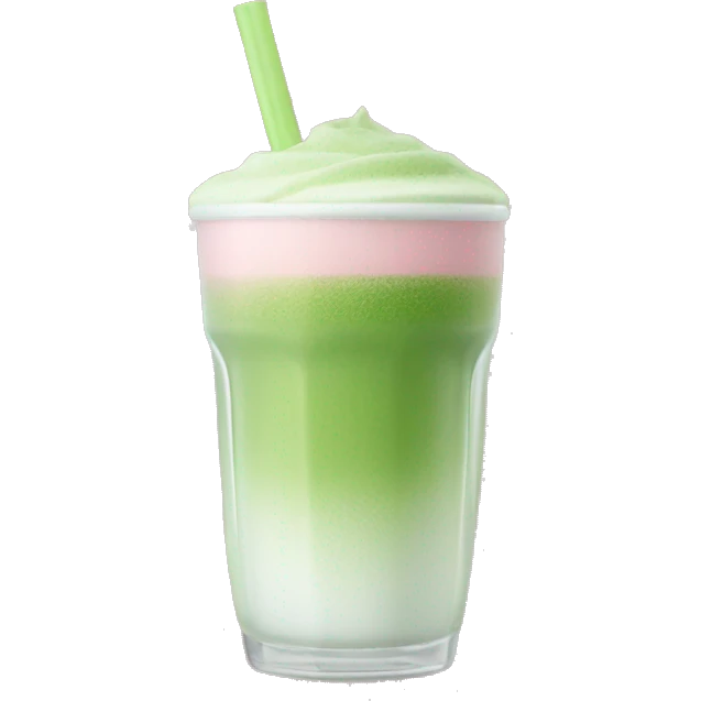Clear long cup, no handle, with light pink drink, matcha foam on top emoji