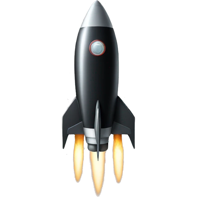 A black rocket, showing the symbol 0 emoji