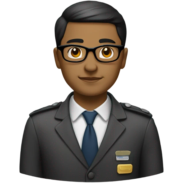 "Create an emoji of a smart and professional public servant. Features: short black hair, round glasses, calm and confident expression. Keep the style clean and minimalistic." emoji