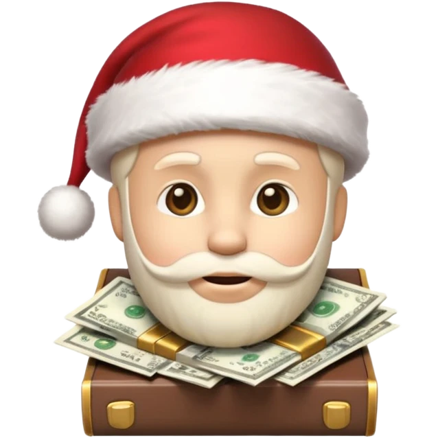 A confident rich emoji face wearing a Santa hat, money stacks, casino vibe, New Year theme, premium 3D emoji style, sharp details, no text, isolated on transparent background emoji