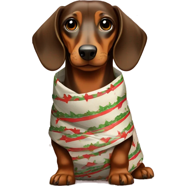 Brown Dachshund wrapped in holiday paper  emoji