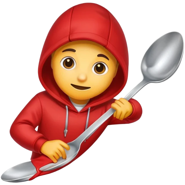 Spoon wearing a red hoodie emoji