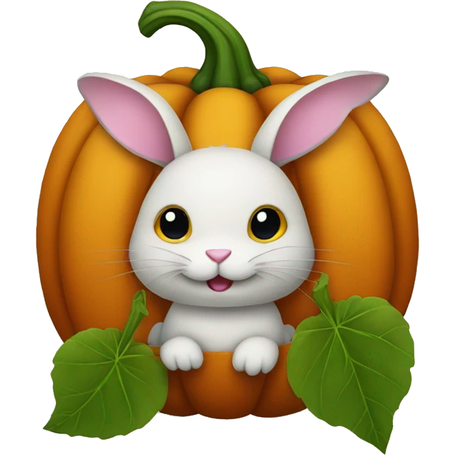 Rabbit in a pumpkin with leaves  emoji