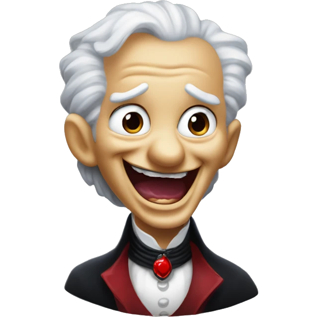 Laughing vampire in Uncle Scrooge style, mysterious eyes, intricate lips, masterpiece pose emoji