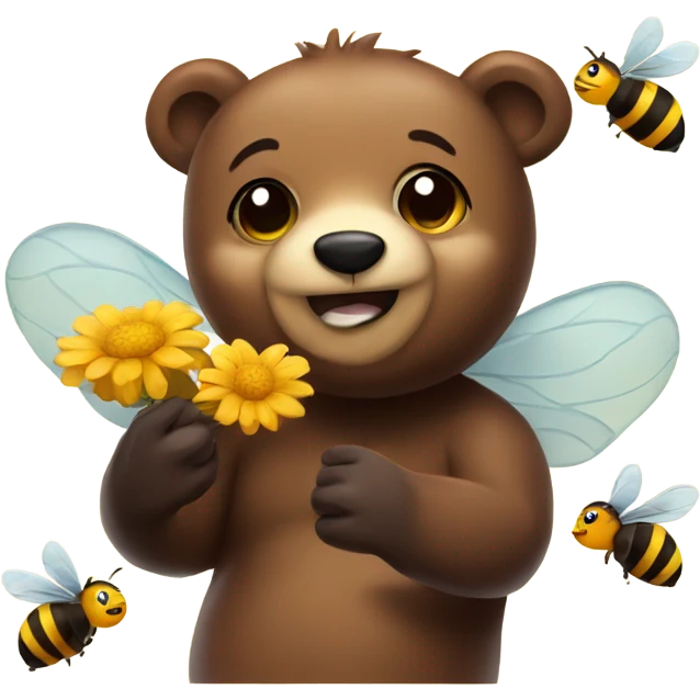 Bear playing with bee  emoji