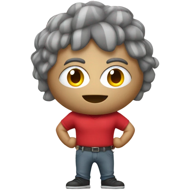 Mascot with a vertically stripped grey and red shirt. He has a head that is a massive buckeye nut emoji