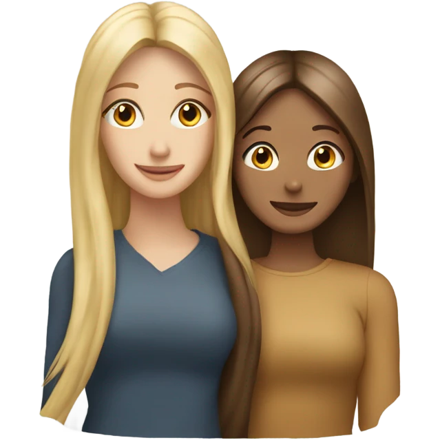 beautiful woman with long straight blonde hair hugging beautiful woman with long straight brown hair emoji