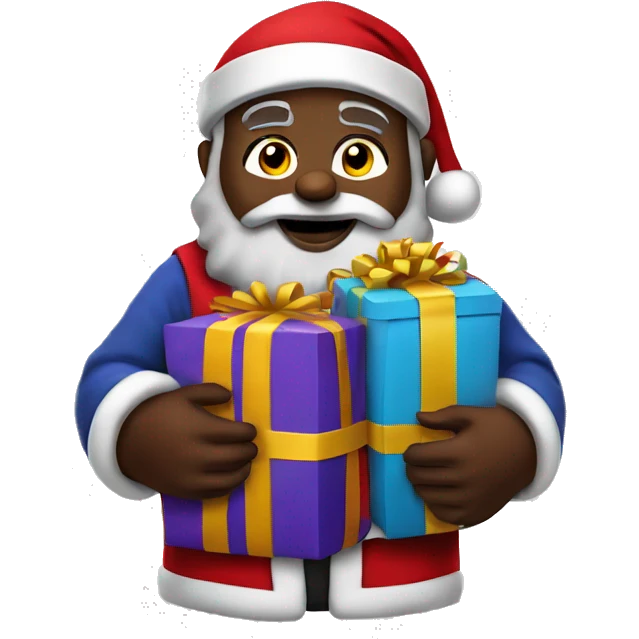 Black Santa Claus holding a sac full of gifts emoji