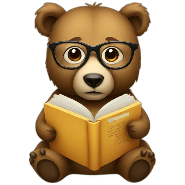 Bear with glasses reading a book emoji
