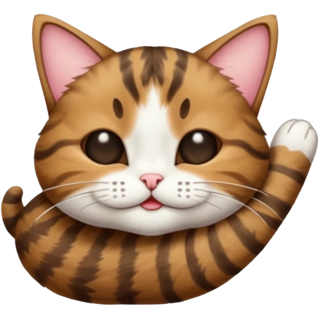 dark brown tabby and white cat in funny positions upside down with eyes closed emoji