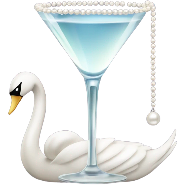A martini with a swan and a bow and pearls draping from the glass with a handbag emoji