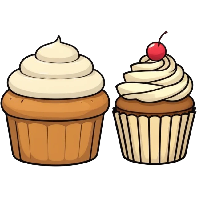 Minimalistic flat vector icon, iOS style, thin black contour on white background. Bread loaf and cupcake side by side. Clean, no text, no shadows
 emoji