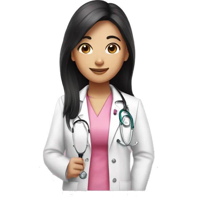 Long black hair female doctor in pink undershirt white coat over pink stethoscope  emoji