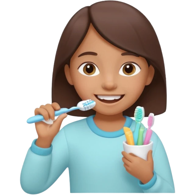 little brown girl brushing her teeth, pastel portrait, bright nourishing morning atmosphere, soft focus, isometric 3d plush emoji