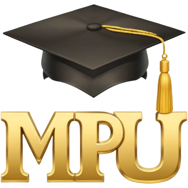 The letters "MPU", wearing a graduation hat emoji