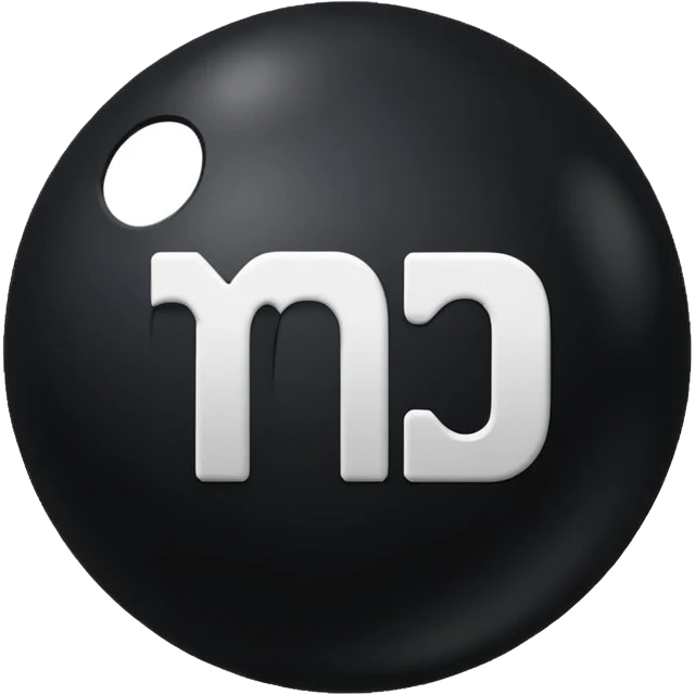 MB wirtten on a black ball emoji