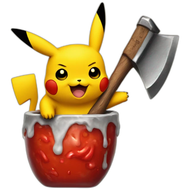 Pikachu with a ketchup stained axe emoji