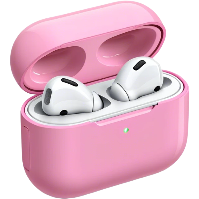 Pink AirPod case with lid open and AirPods inside emoji