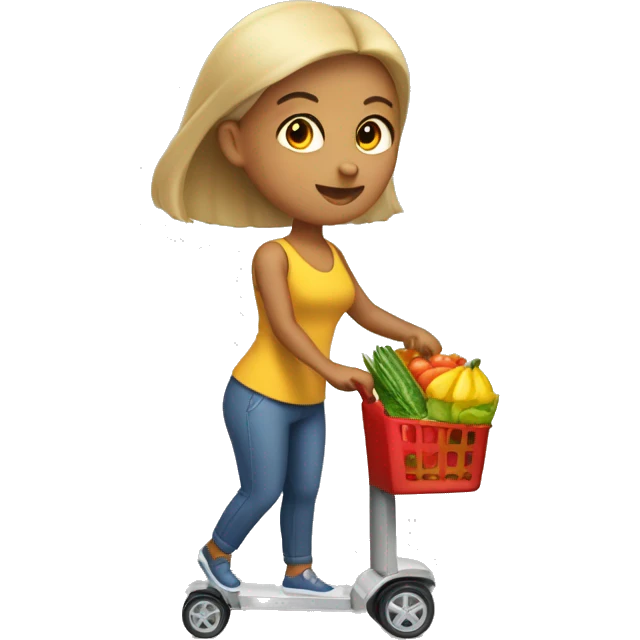 mujer con carro de supemercado lleno a tope de diferentes productos  emoji