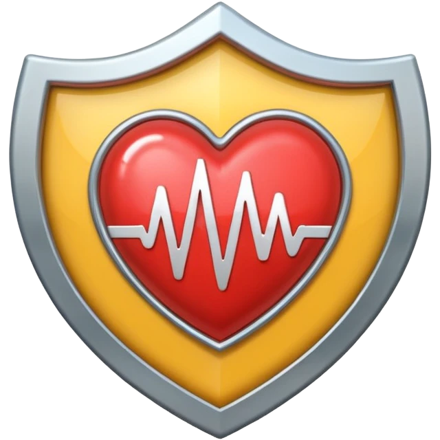 Health monitoring icon, heart inside shield, signal waves, emoji style, modern clinic branding emoji