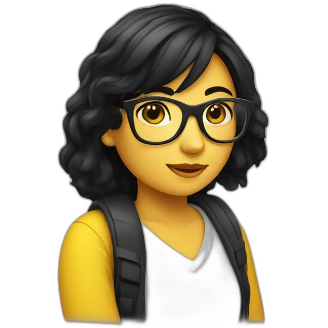 a yellow  girl student with black hair glasses emoji