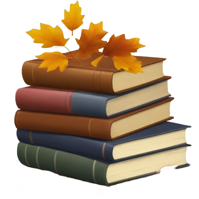  A stack of books with autumn leaves around. emoji