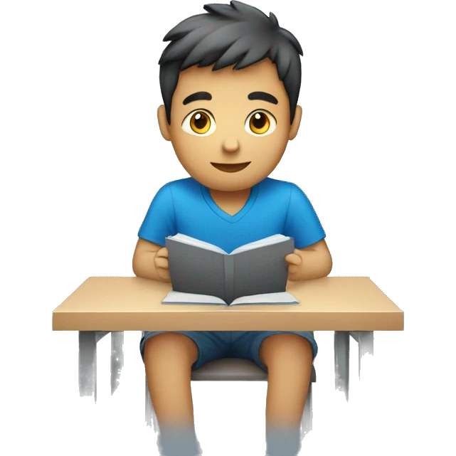 male sitting and studing with blue shirt emoji