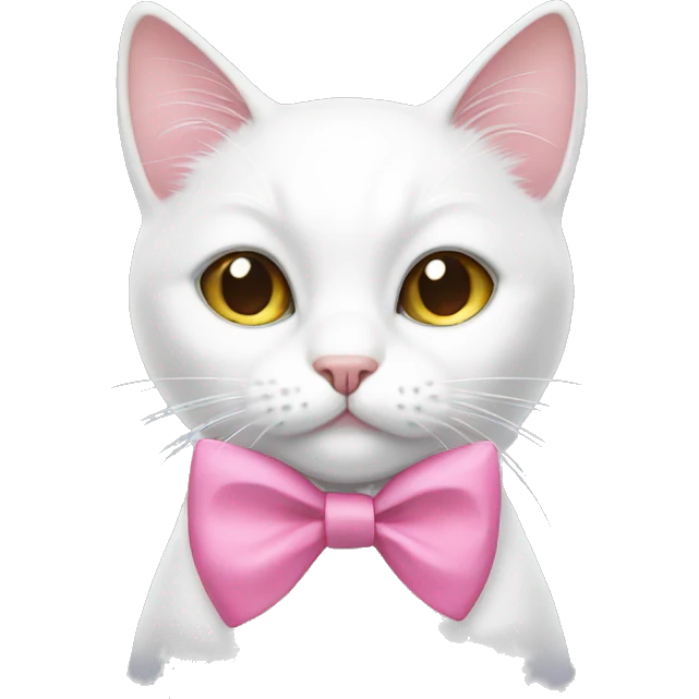 white cat wearing a pink bow  emoji