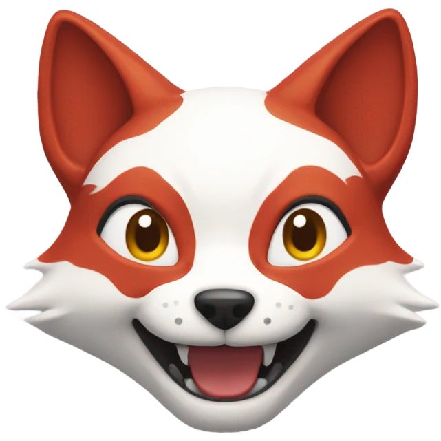 Kitsune head, red and white, happy face emoji