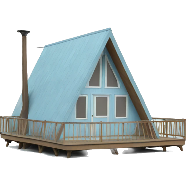 Light blue a-frame cabin with front deck emoji
