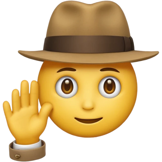 round yellow emoji head pulling its fedora down into its face with one hand, looking mysterious. emoji