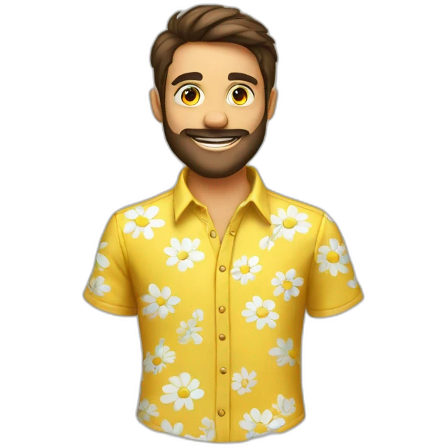 Homme brun chemise jaune a fleurs emoji