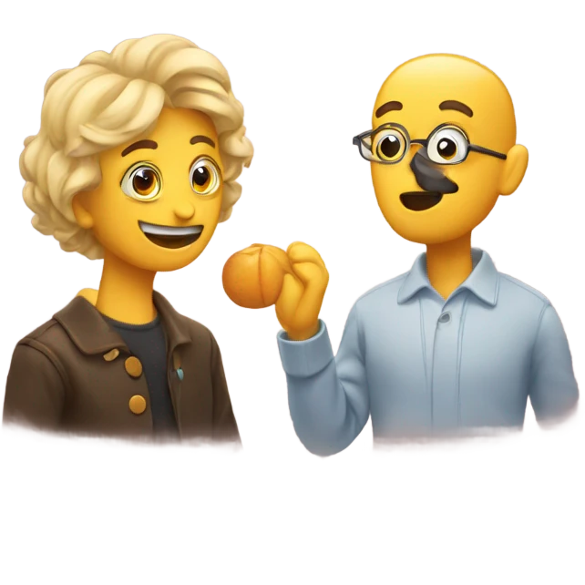 Two friends doing a trivia emoji