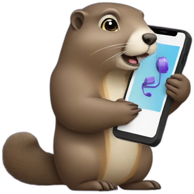 a purple marmot with a phone in the hand, calling emoji