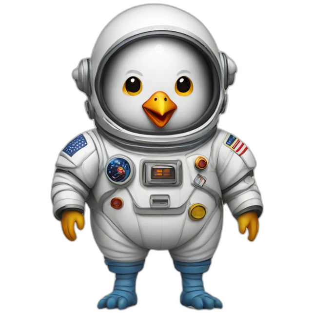 Plump chicken with astronaut outfit and fire feet emoji