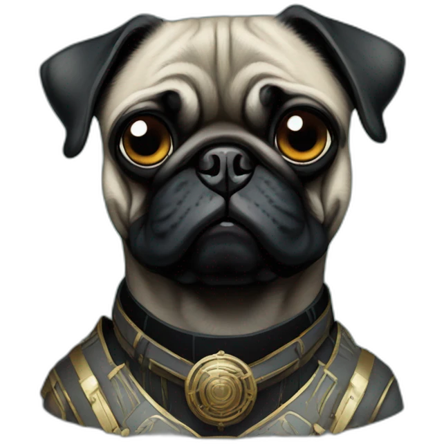 A cyberpunk black pug in Art Nouveau style during 1910 emoji