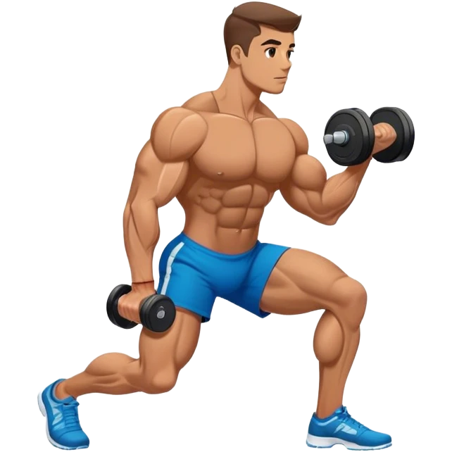 side-view bodybuilder dumbbell lunges emoji
