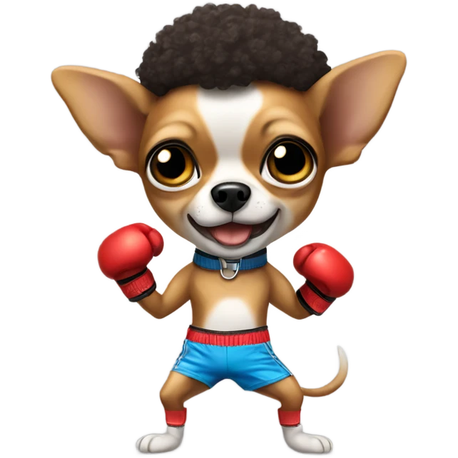 Chihuahua with an Afro dancing while wearing boxing gloves and shorts emoji