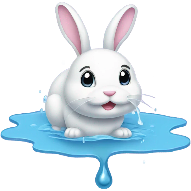 Wet Bunny in a puddle dripping water emoji
