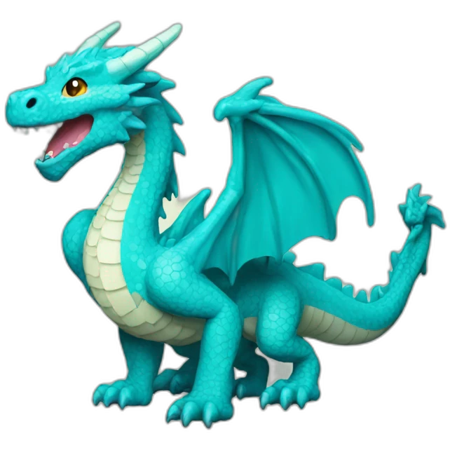 Pixel Cyan dragon happy emoji