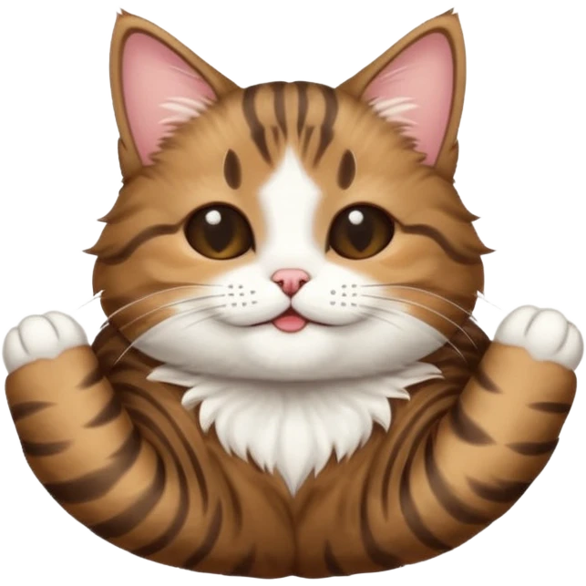 dark brown tabby and white cat in funny positions upside down with eyes closed emoji