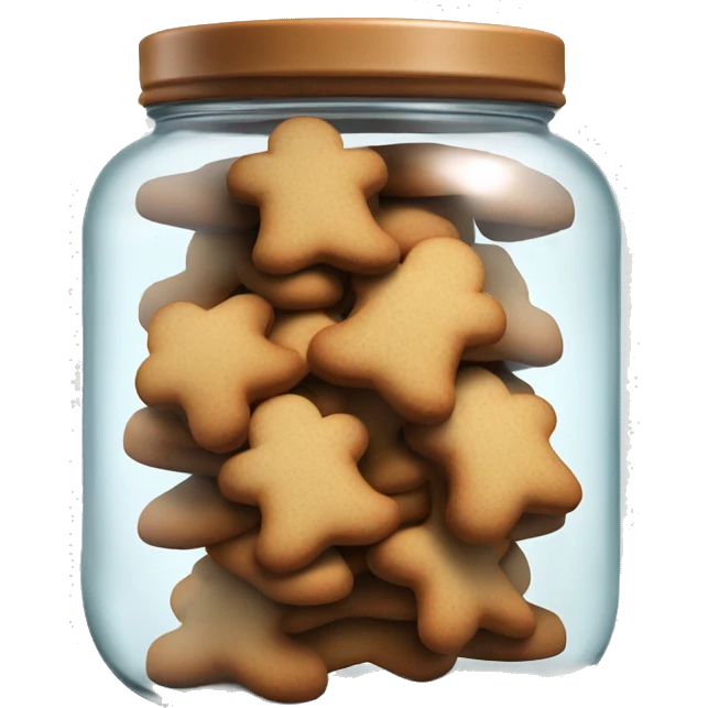 Realistic glass cookie jar with lid full of gingerbread cookies isolated.  emoji